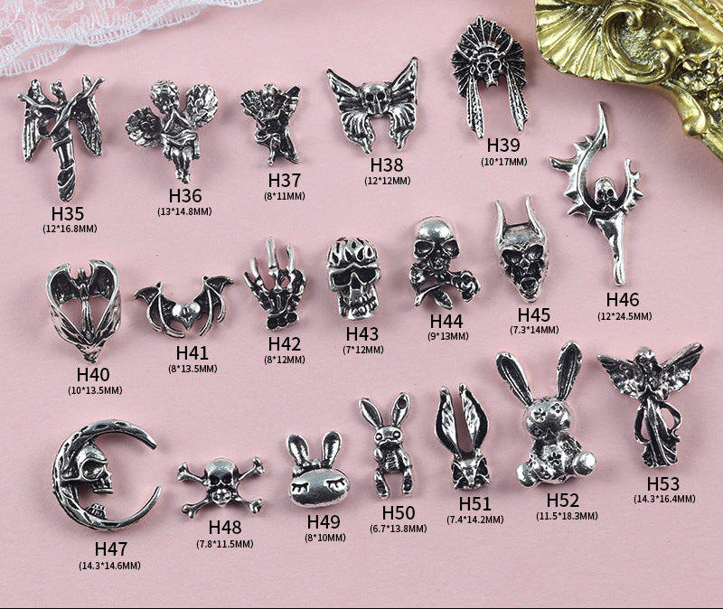 Wholesale Ancient Silver Alloy Angel Skull Nail Art Charms For  Dark Retro Style