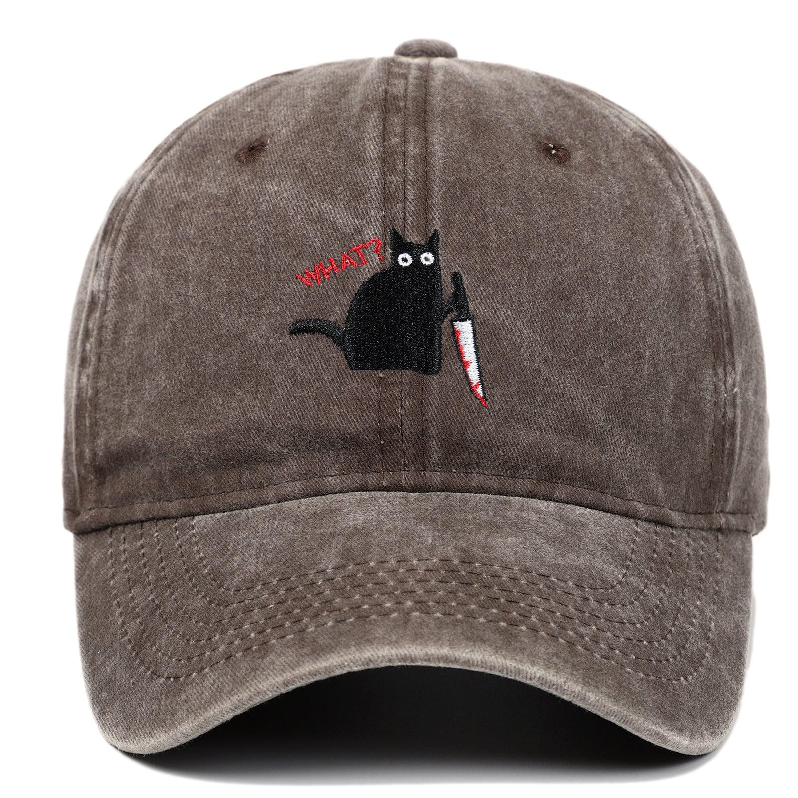 Wholesale Black Cat Knife Embroidered Baseball Cap Cotton Old Washed Baseball Cap