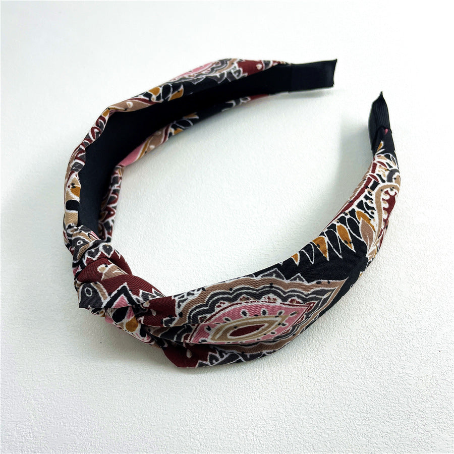 Wholesale Fabric Cashew Flower Knotted Wide Brimmed Ethnic Style HeadBands