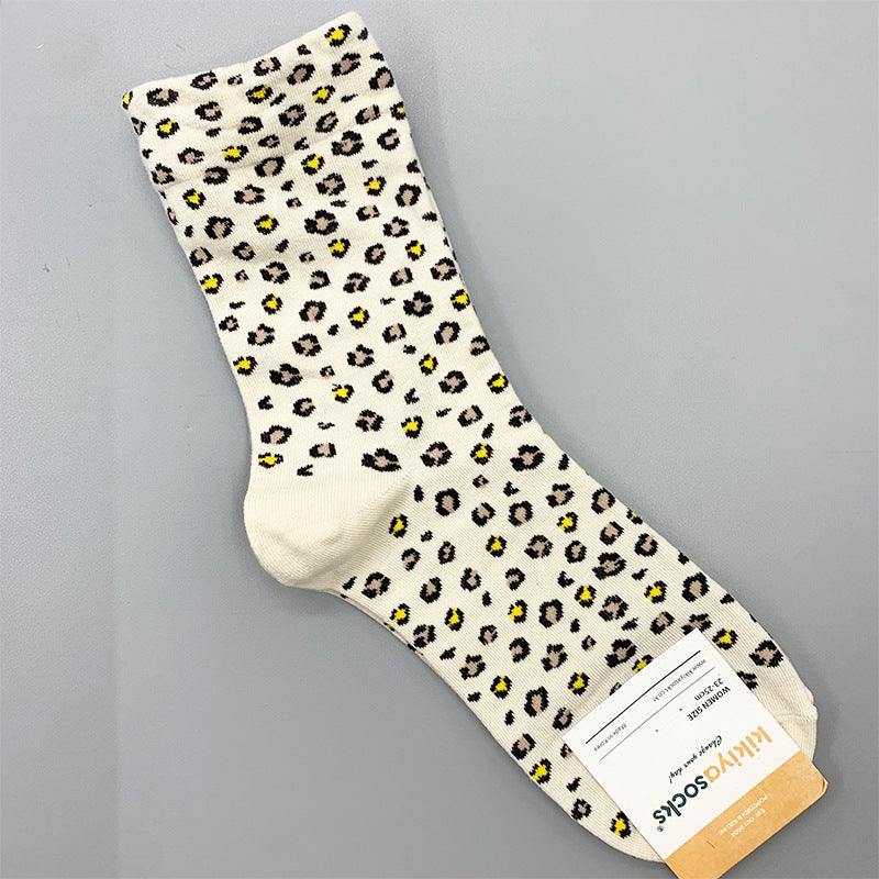 Wholesale Full Print Leopard Mid-cut Cotton Socks