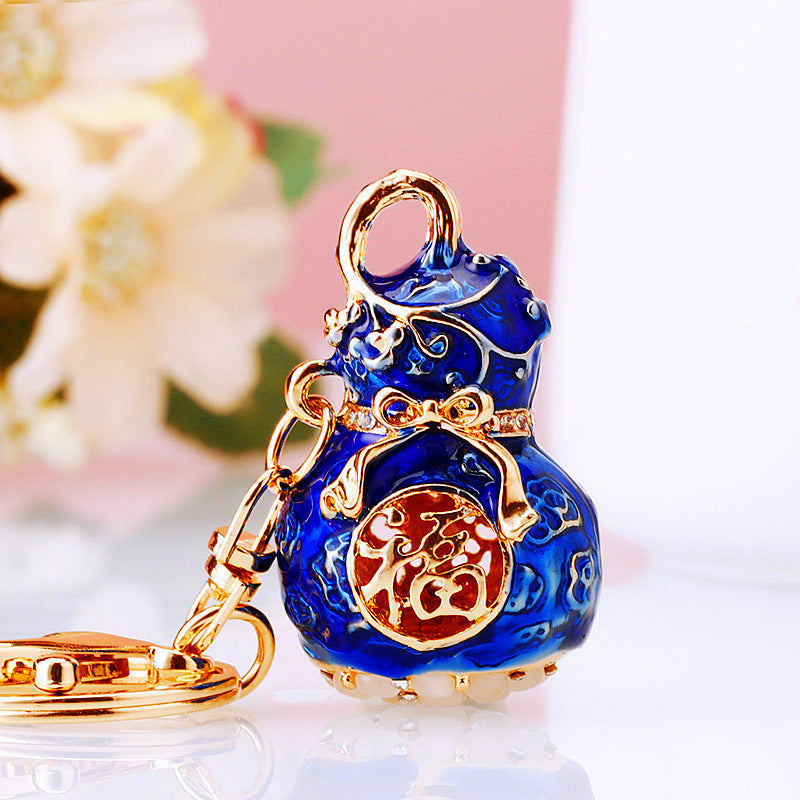 Wholesale Chinese Style Fortune Bucket Keychain Red Zinc Alloy Cornucopia Car Key Ring Decorative Bag Charm Gift
