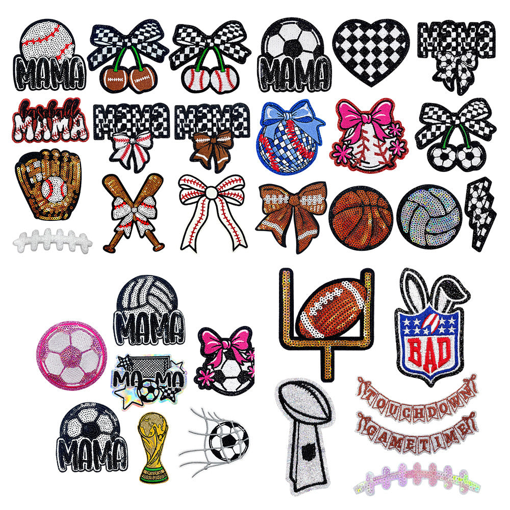 Wholesale Trendy Blue Ball Sequin Embroidered Patch With Bow Iron On Adhesive For Coats DIY Fashion Accessory Gift