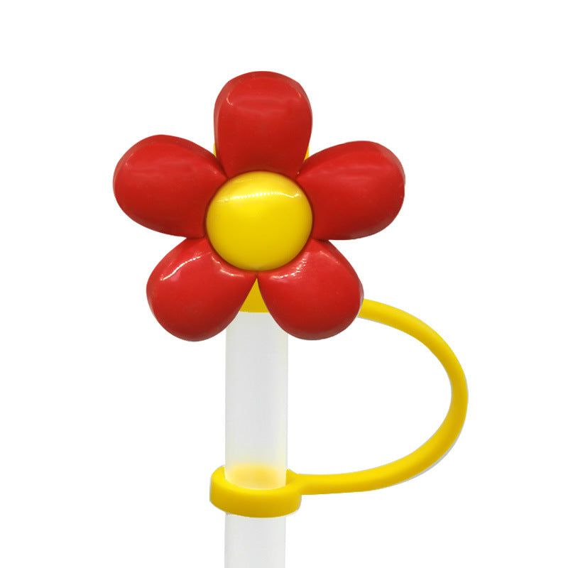 Wholesale 10pcs/pack Straw Cap Flower Fruit Straw Cover Silicone Dust Plug Party Straw
