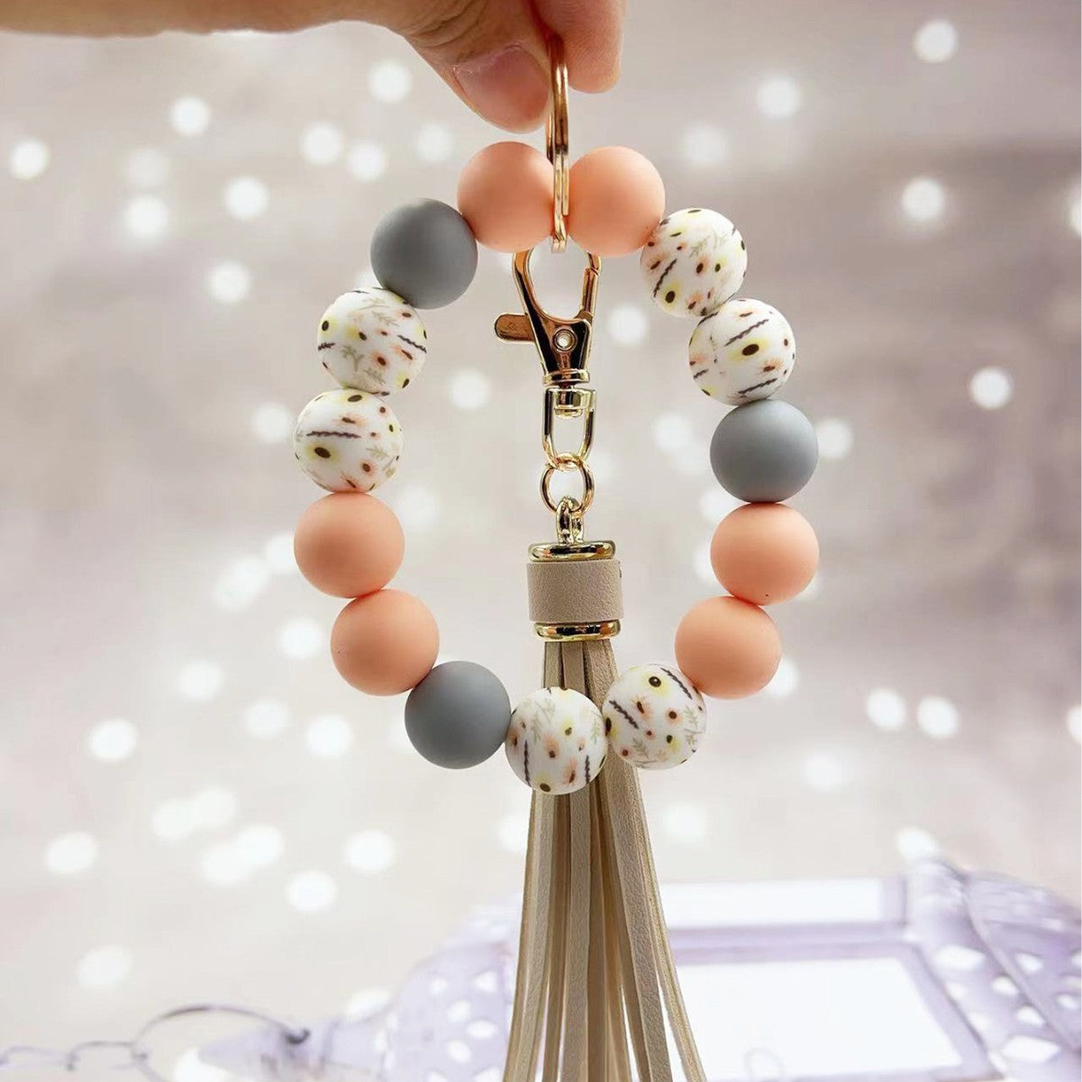 Wholesale Silicone Beaded Tassel Charm Keychain