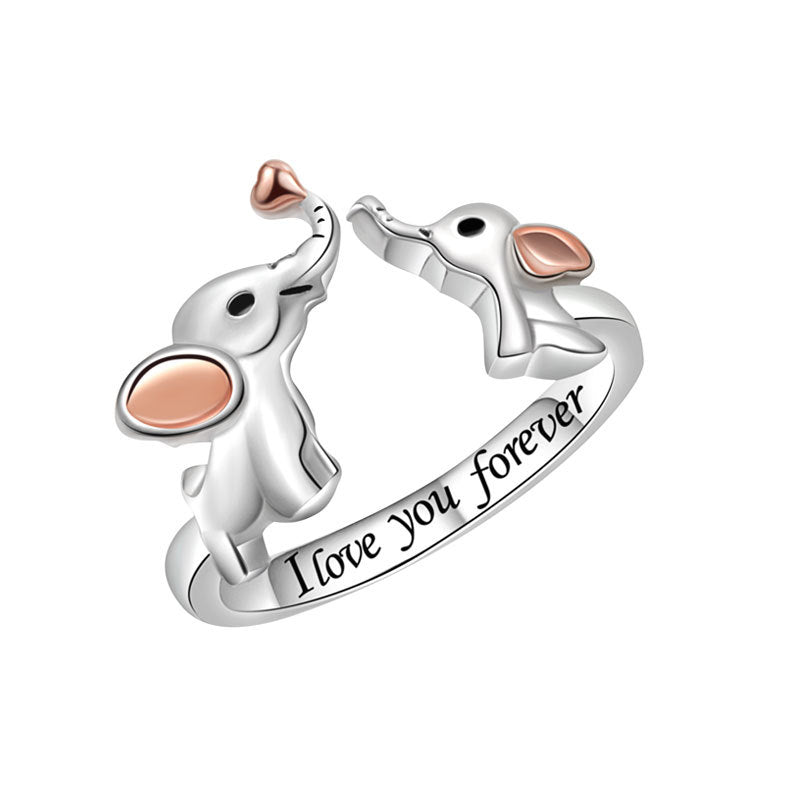 Wholesale Mother's Day Opening Ethnic Style Auspicious Mother and Child Elephant Two-color Copper Ring