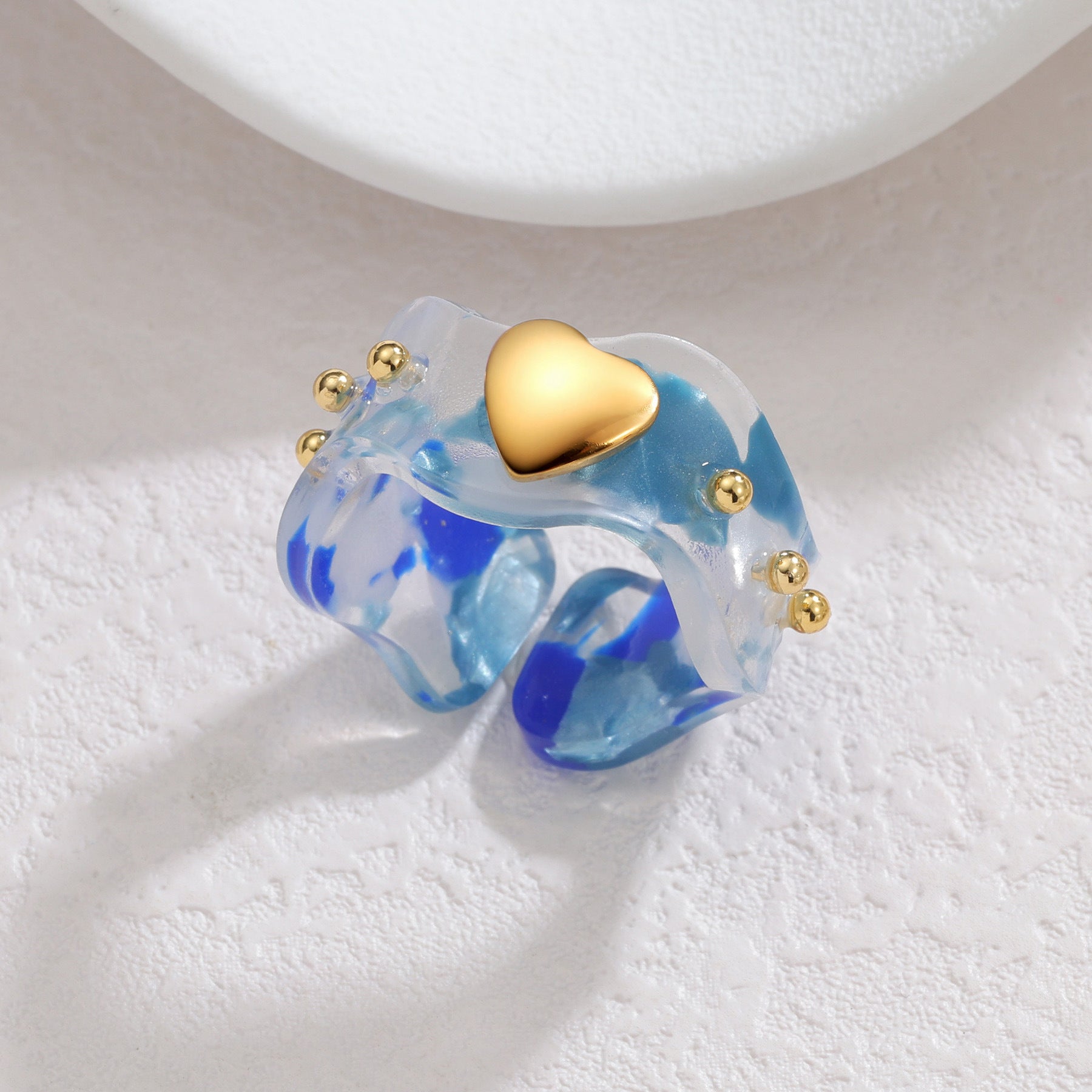 Wholesale Irregular 3D Heart Ring Multicolor Gradient Stainless Steel Electroplated Jewelry Gift