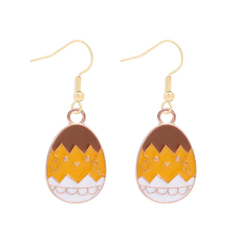 Wholesale Easter Egg Alloy Color Oil Dropping Wave Pendant Spring Carnival Party Earrings
