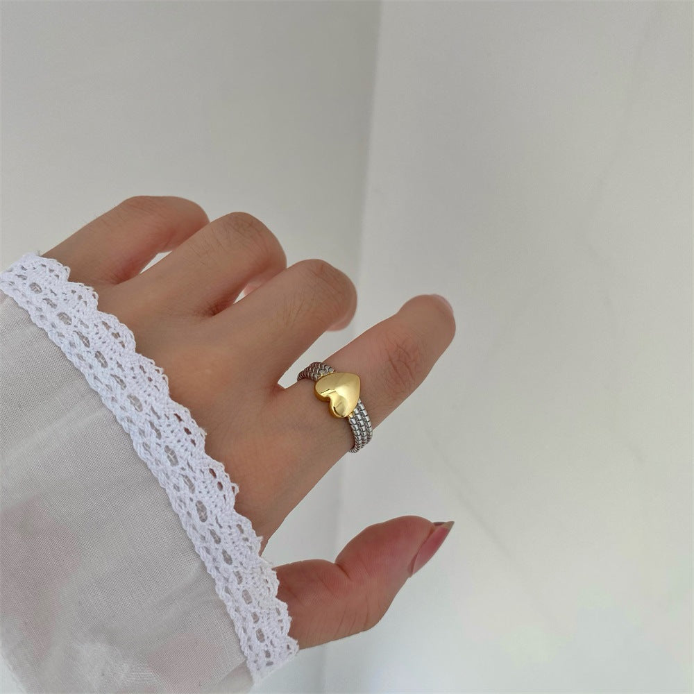 Wholesale Gold and Silver Color Matching Love Chain Opening Adjustable Copper Ring