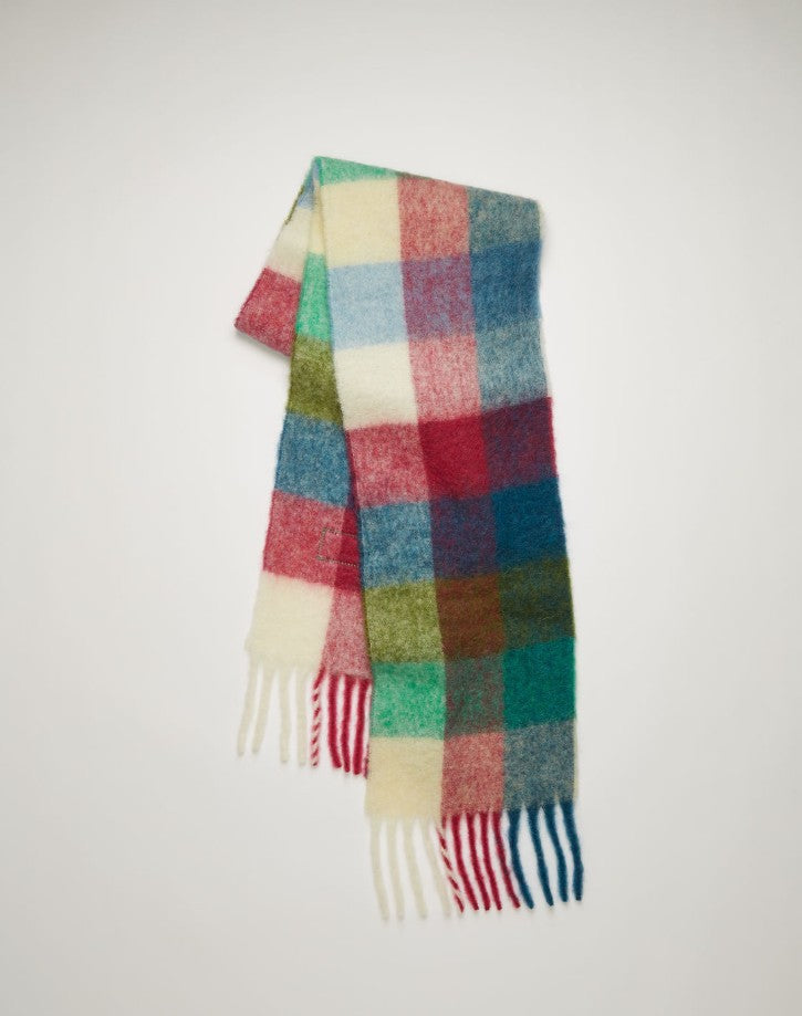Wholesale Winter Ac Double Sided Rainbow Plaid Long Color Block Tassel Polyester Scarf