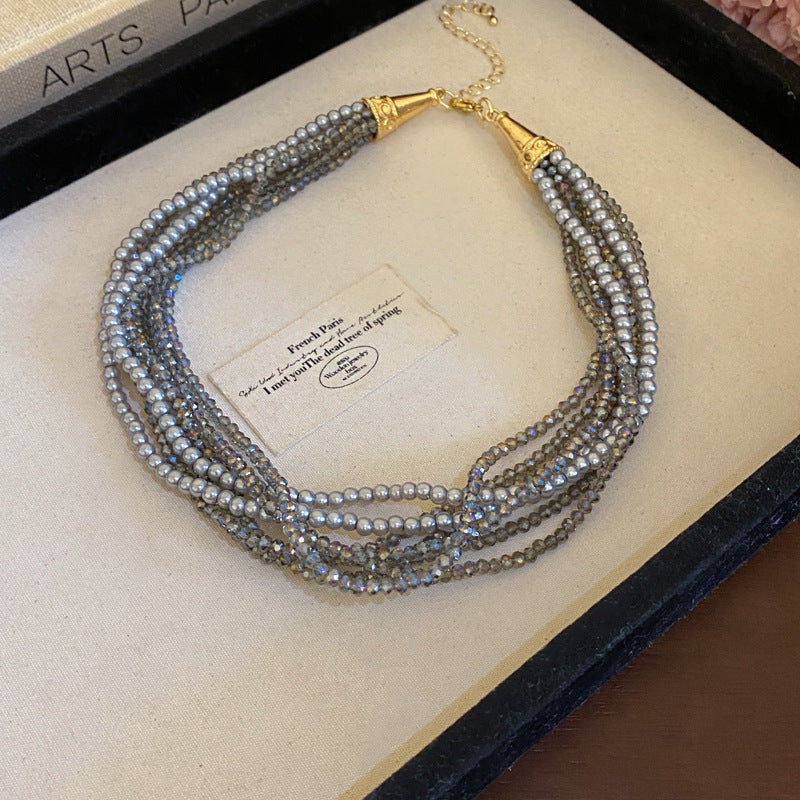 Wholesale Vintage Multi-layered Crystal Pearl Necklace Stylish and Elegant Clavicle Chain