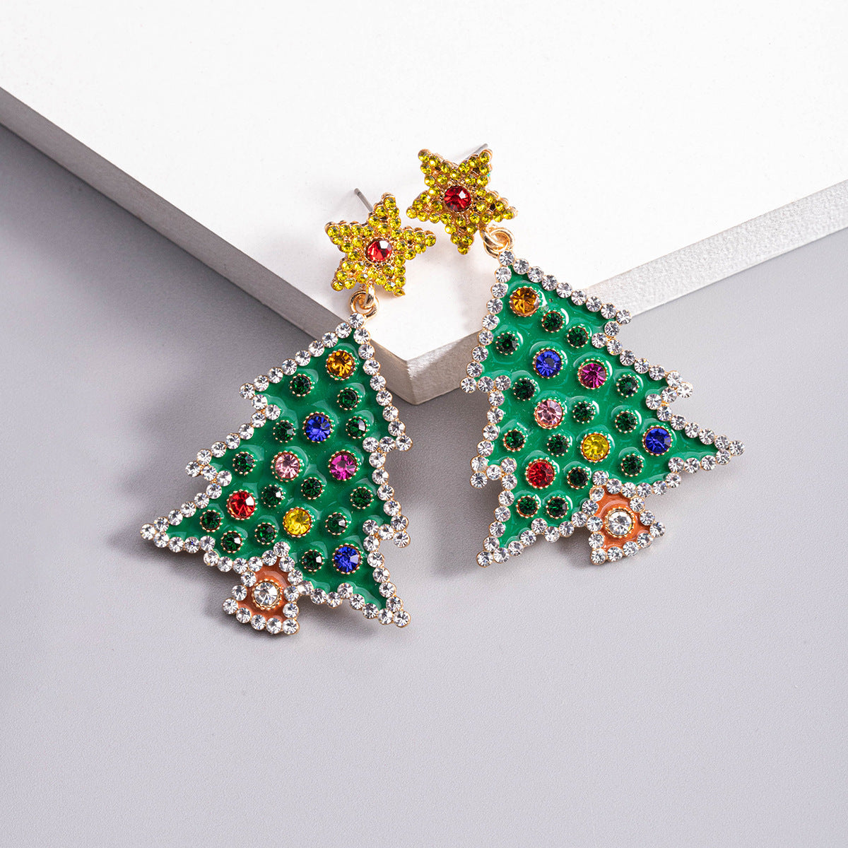 Wholesale Christmas Rice Ball Bow Knot Crutches Guard Christmas Tree Alloy Diamond Earrings