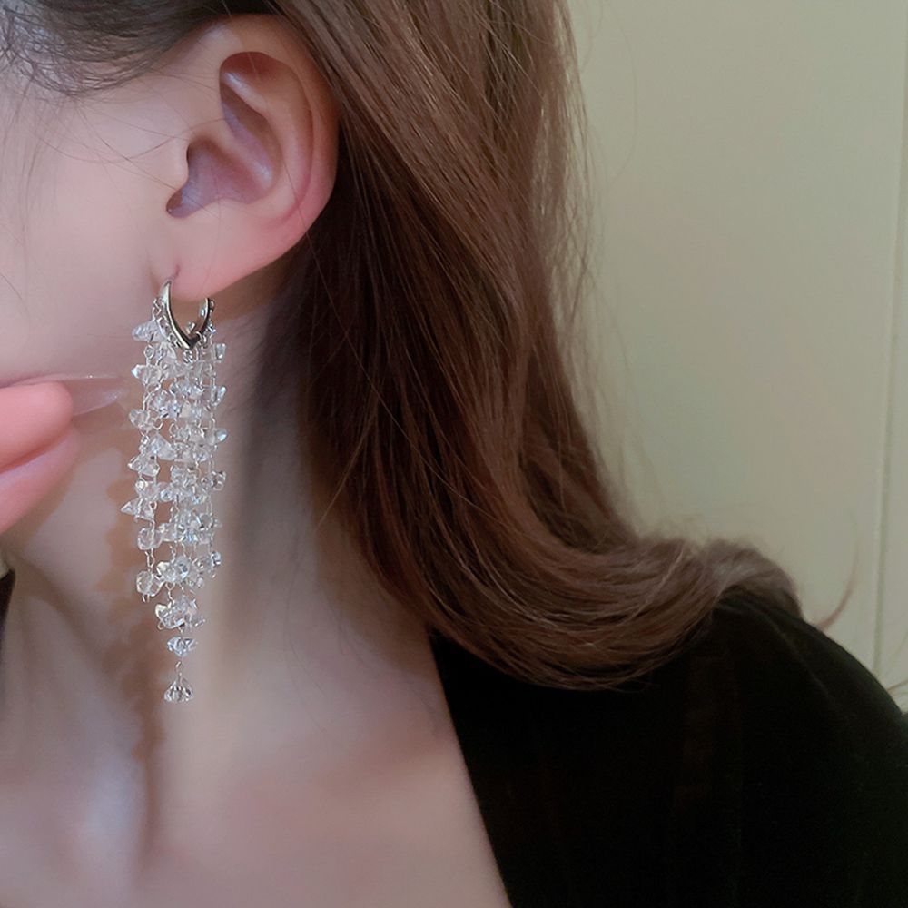 Wholesale Crystal Tassel Long Length Earrings