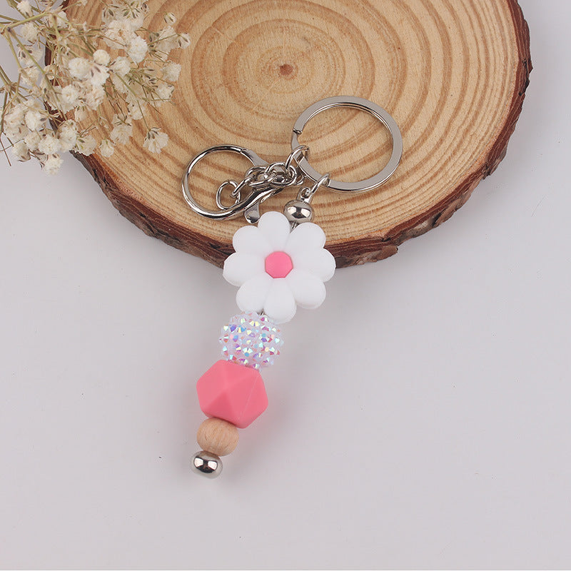 Wholesale Begonia Daisy Flower Beaded Tassel Keychain