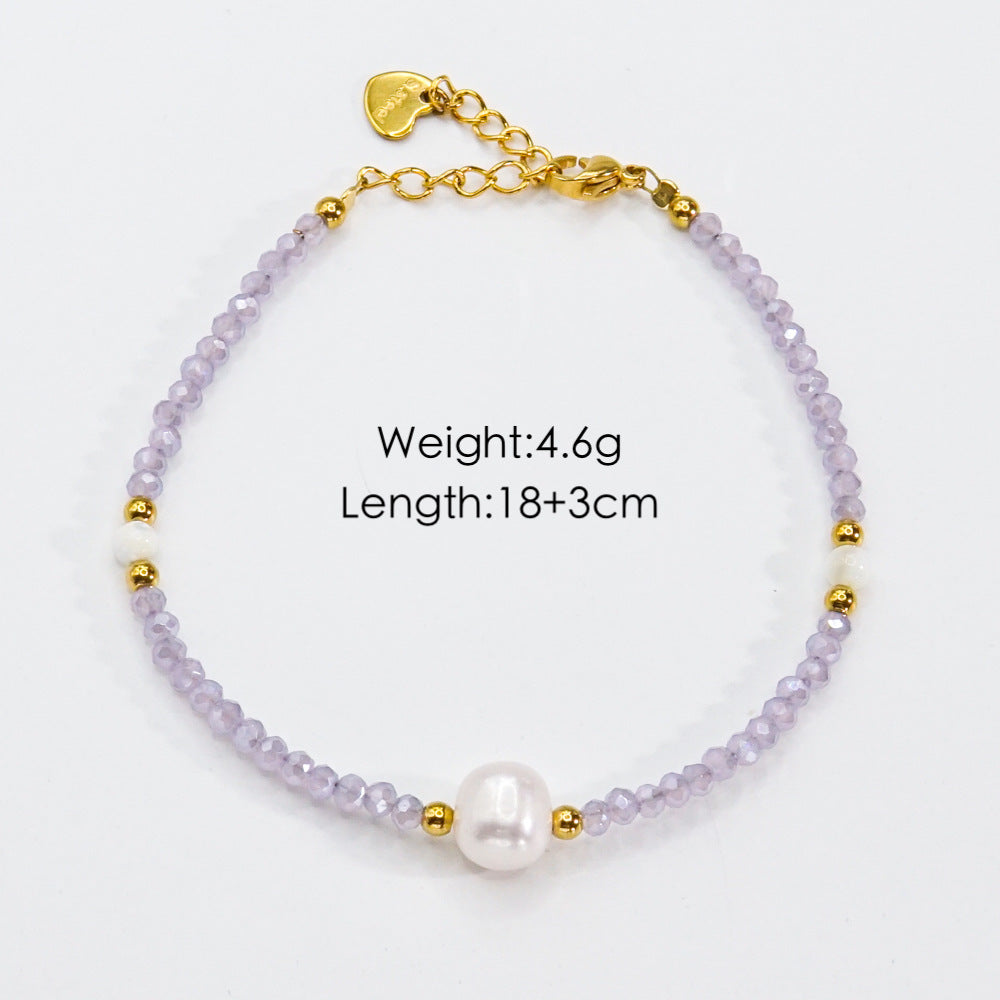 Wholesale Beaded titanium steel natural stone pearl crystal high-end non-fading hand jewelry