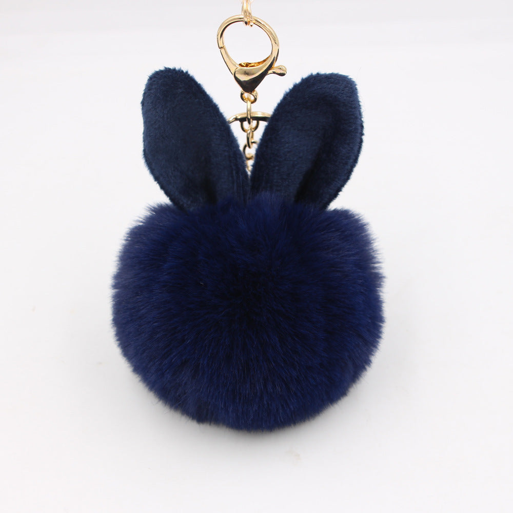 Wholesale Cartoon Rabbit Ear Plush Keychain With Fur Ball Light Blue Pendant Bag Charm And Car Key Accessory