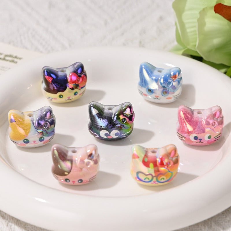 Wholesale 10pcs Cartoon Cute Cat  Straight Hole  Acrylic Beads