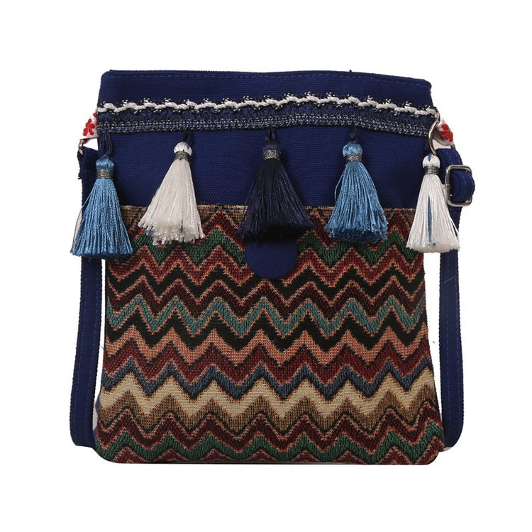 Wholesale Ethnic Style Bohemian Embroidered Tassel Canvas Cross-body Bag