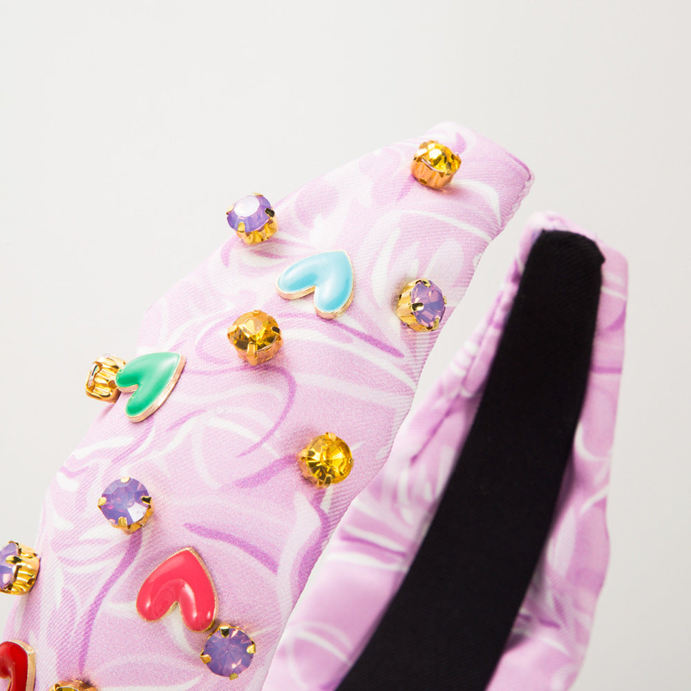 Wholesale Diamond Inlaid Love Printed Fabric Valentine's Day Hair Bands