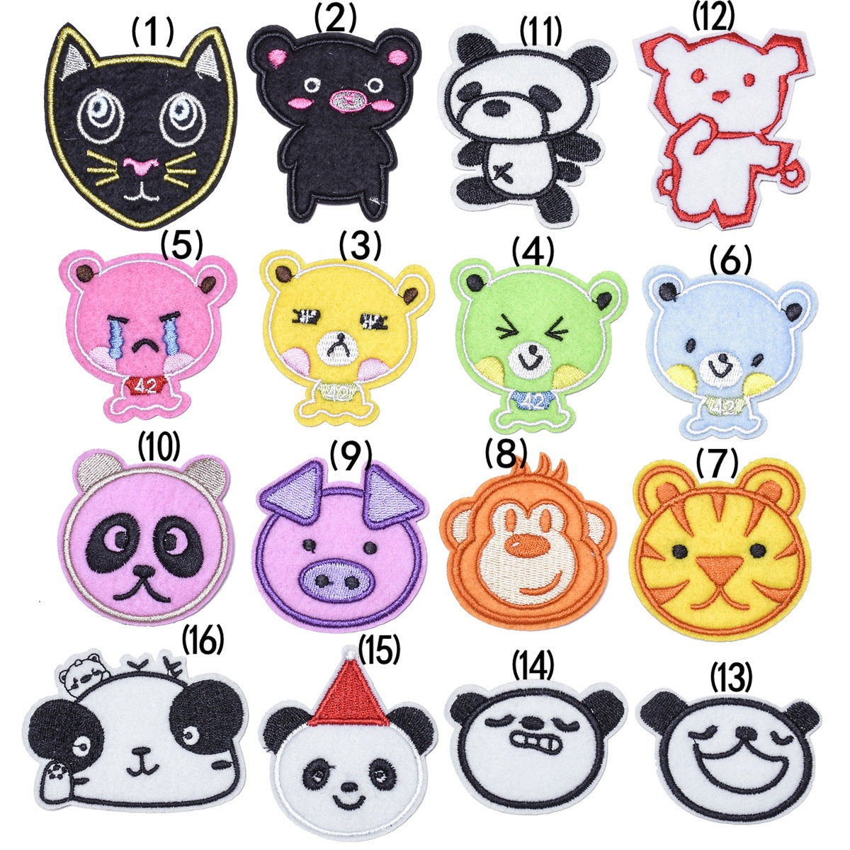 Wholesale 16 Pack Cartoon Embroidery Patch Set With Self Adhesive Backing Iron On Repair Stickers For Clothing Bags Decorative DIY Accessory Gift