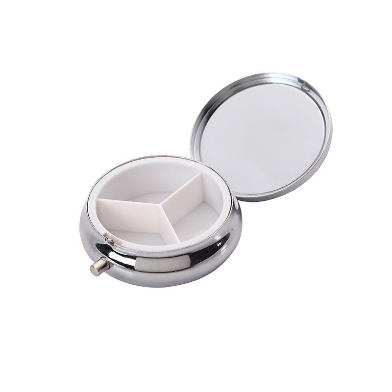 Wholesale Diamond-encrusted Round Three-compartment Metal Pill Box