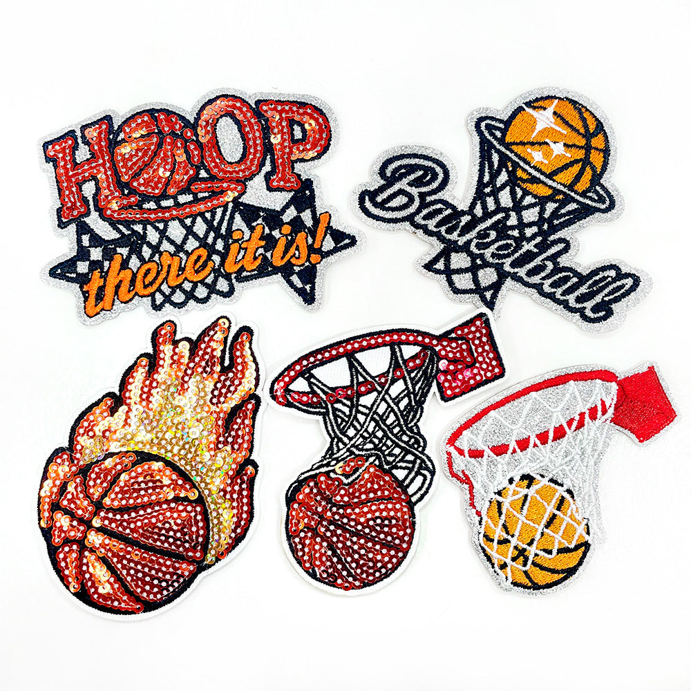 Wholesale Sequined Basketball Patch DIY Iron On Embroidered Badge Stylish Coat Decorative Accessory