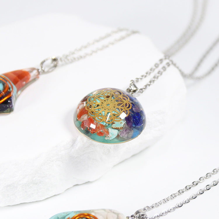 Wholesale 10pcs Natural Color Stone Specimen Geometric Shape Epoxy Lucky Necklace