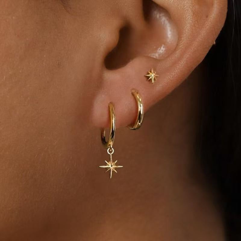 Wholesale Three piece set of asymmetrical earrings for stars and moon