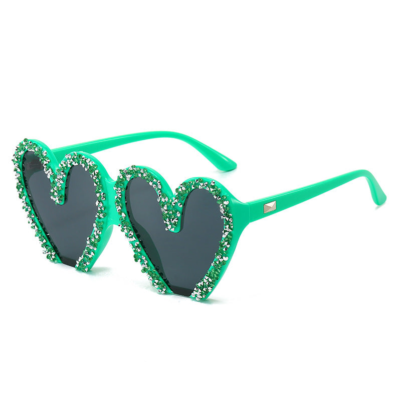 Wholesale Love Heart Diamond Peach Heart Fashion Jelly Color Sunglasses