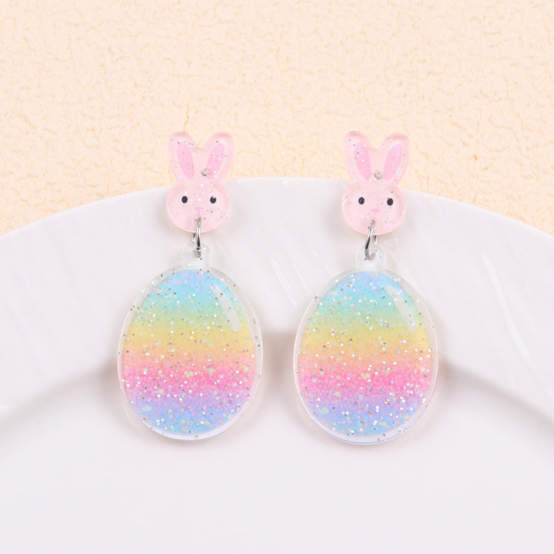 Wholesale Easter Asymmetric Rabbit Easter Egg Acrylic Earrings