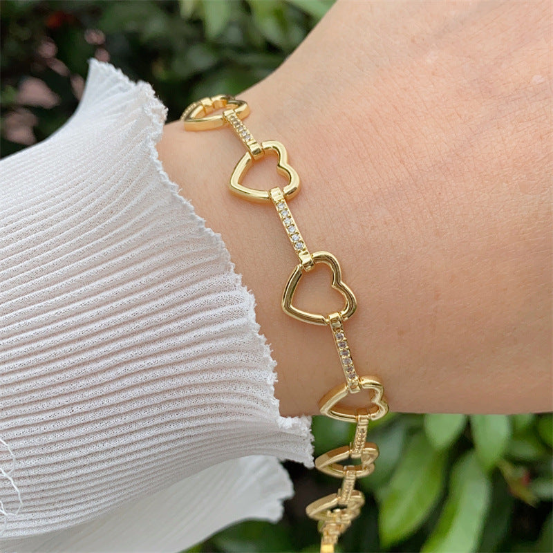 Wholesale  Copper-Plated 18K Gold Colorful Zirconium Oil Drop Bracelet