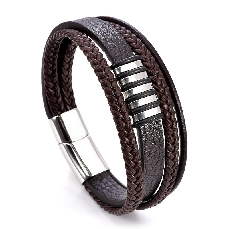 Wholesale Titanium Steel Woven Leather Rope Bracelets