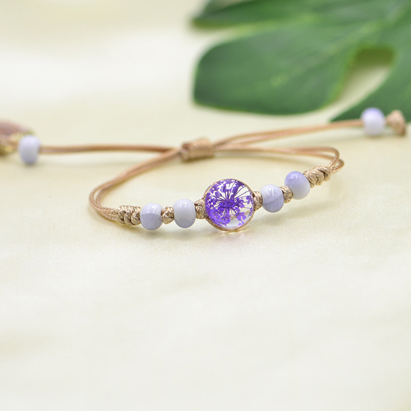 Wholesale Ceramic Glass Ball Dried Flower Plant Real Flower Woven Bracelet