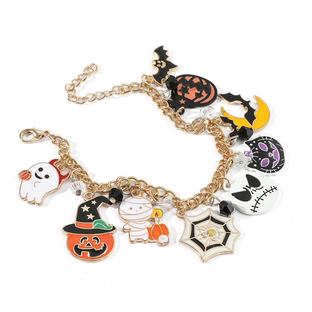 Wholesale 2PCS Halloween Pumpkin Head Spider Bat Ghost Alloy Bracelet