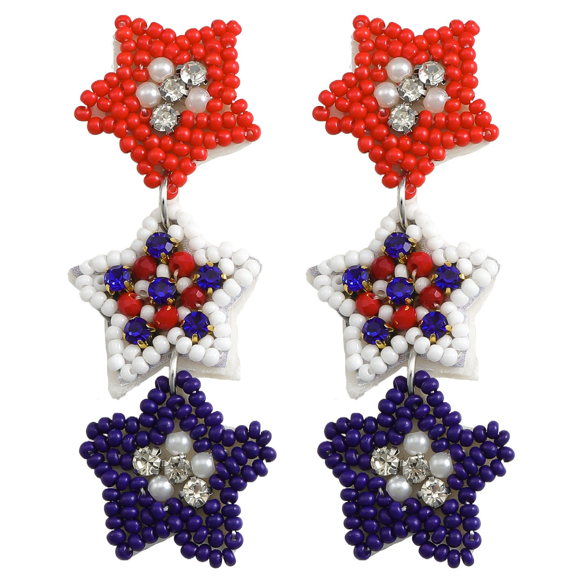 Wholesale Independence Day Tassel  Love Stars Rice Beads  Earrings