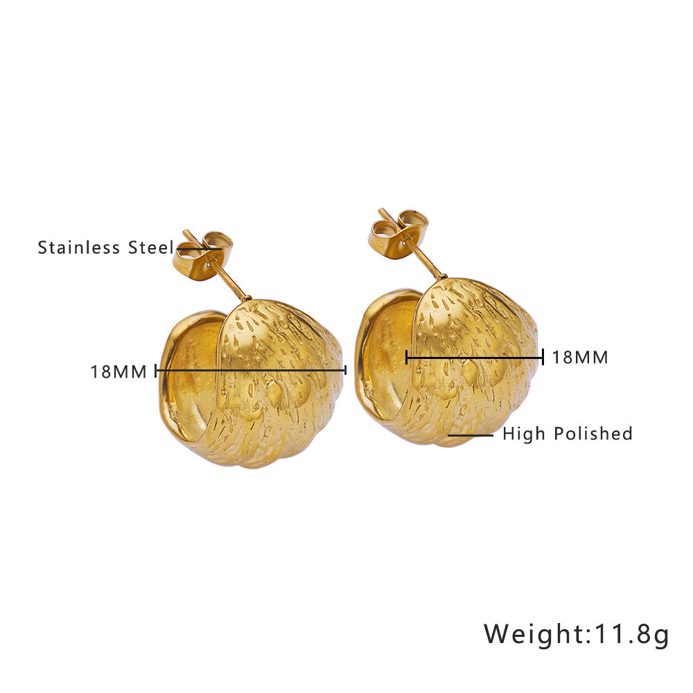 Wholesale Retro Twisted Circle Diamond Braided Wheat Ear C-Shaped Large Arc Gold Earrings