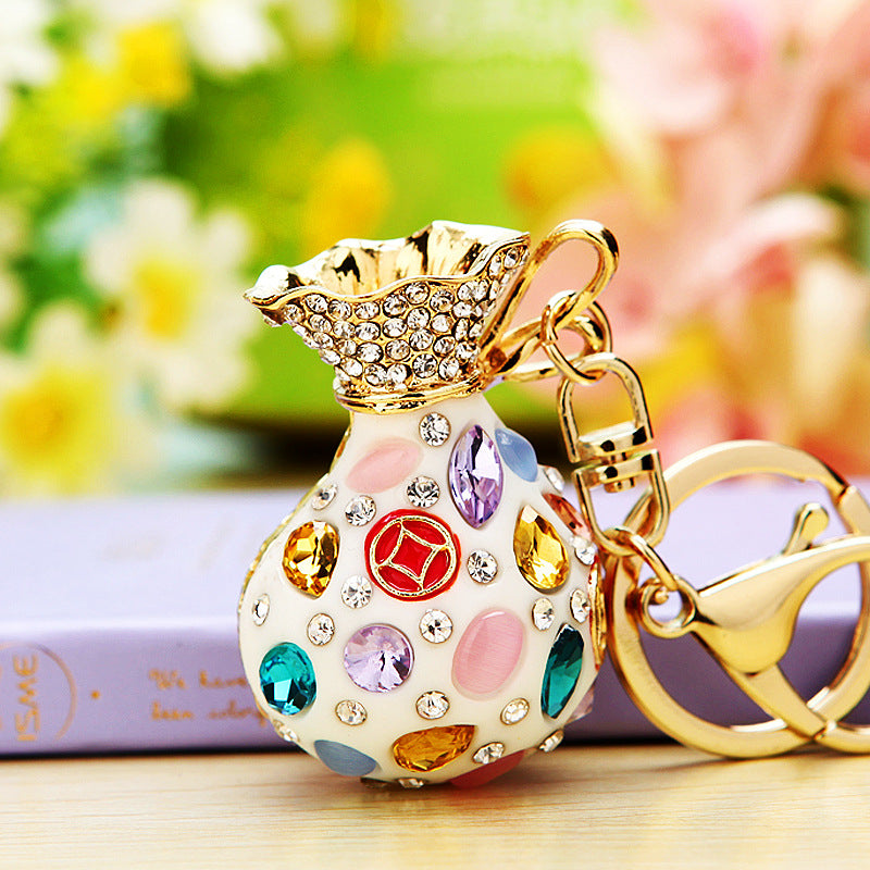 Wholesale Metal Pink Rhinestone Lucky Bag Keychain Chinese Style Car Key Accessory For Women Gift
