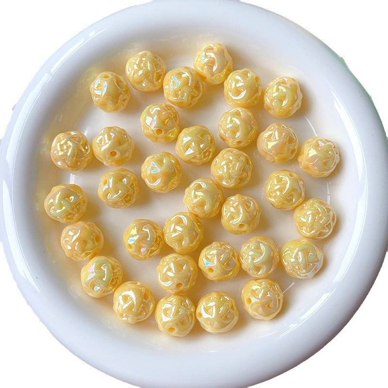 Wholesale 10pcs AB Color Plated Solid Color Wool Ball Straight Hole Acrylic Beads