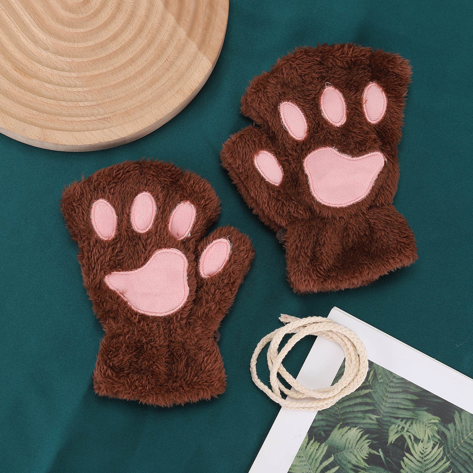 Wholesale Winter Fingerless Thickened Bear Paw Plush Half Finger Gloves