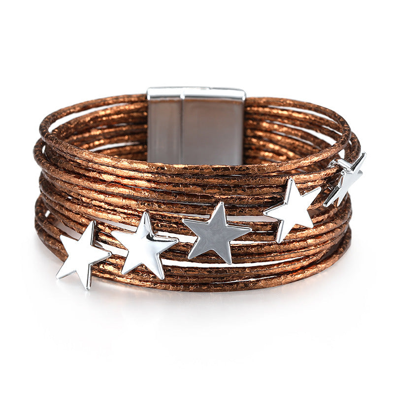 Wholesale Multi-layer PU Magnetic Buckle Creative Five-pointed Star Bracelet