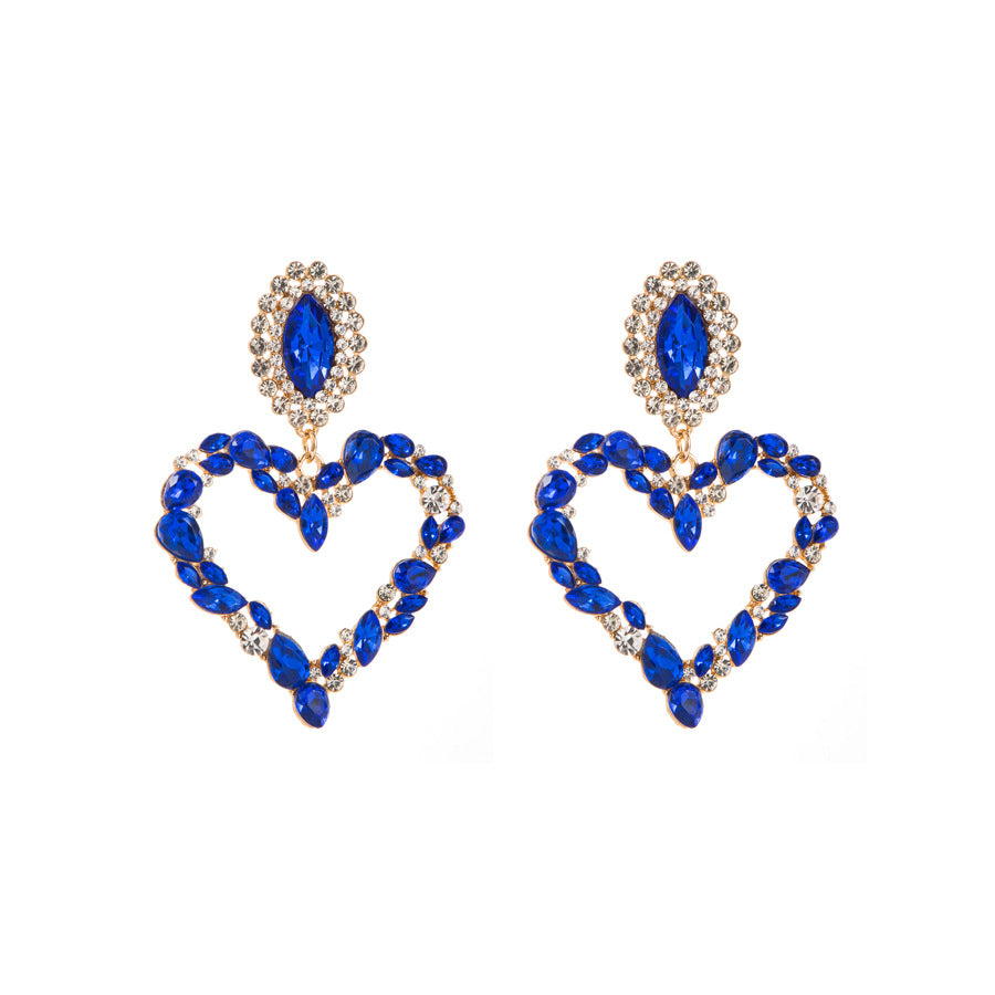 Wholesale Popular Heart-shaped Alloy Inlaid with Colored Diamonds Retro Temperament Exaggerated Super Shiny Full Diamond Earrings