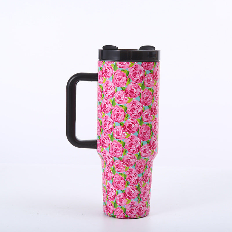 Wholesale Tumbler 40oz Stainless Steel Cow Print Leopard Print Car Portable Straw Thermos Cup Ice Bullies Cup