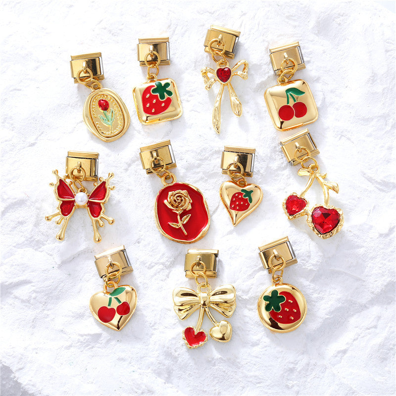 Wholesale Now Creative Gold-bottomed DIY Personalized Red Handmade Bracelet Charms