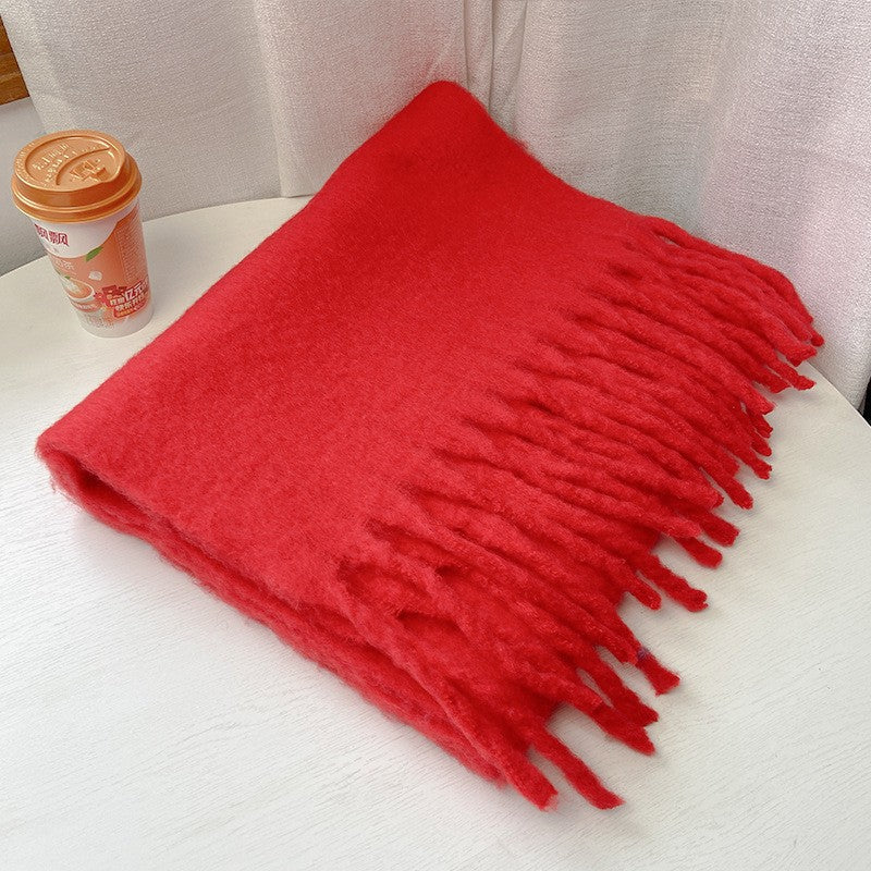 Wholesale Autumn and Winter Thickened Warm Thick Fringed Soft and Waxy Versatile Solid Color Imitation Cashmere Scarf