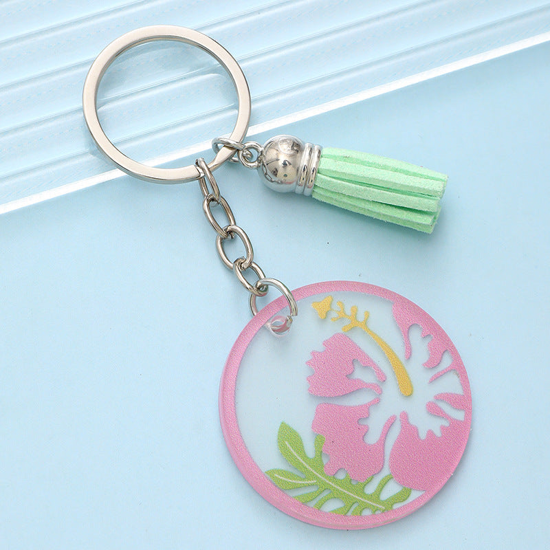 Wholesale Acrylic Flower Leaf Green Tassel Keychain