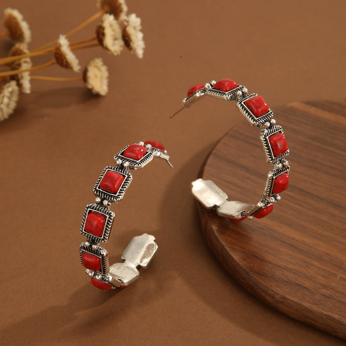 Wholesale Retro Turquoise Western C Shaped Earrings 3 Pair Set Trendy Fashion Accessory For Party Boutique Resale
