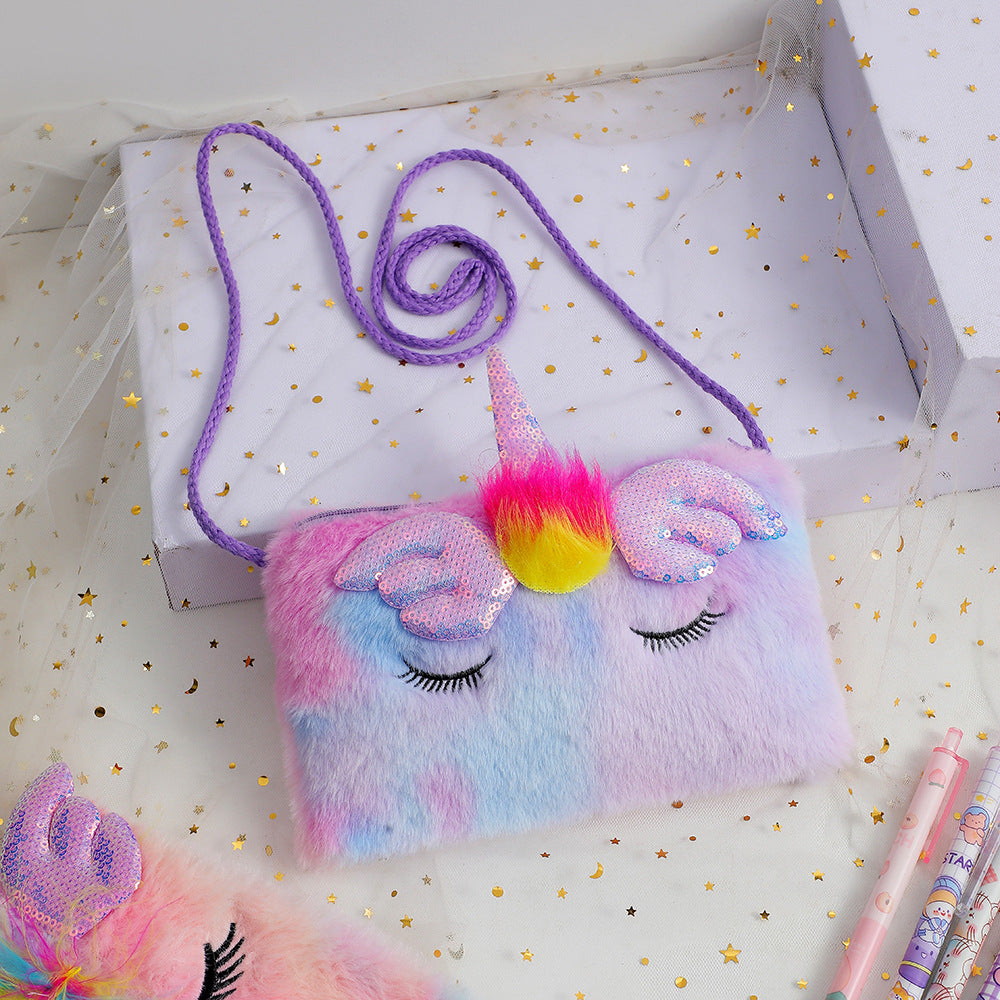 Wholesale Unicorn Square Squinting Plush Crossbody Girls Coin Purse