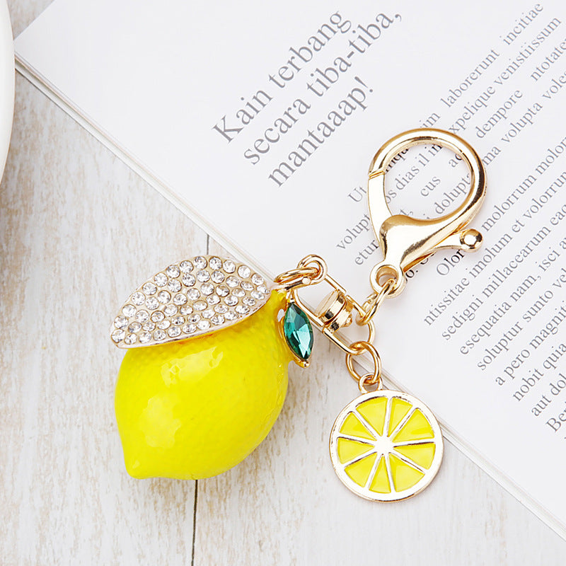 Wholesale Simulation Fruit Lemon Alloy Diamond Keychain
