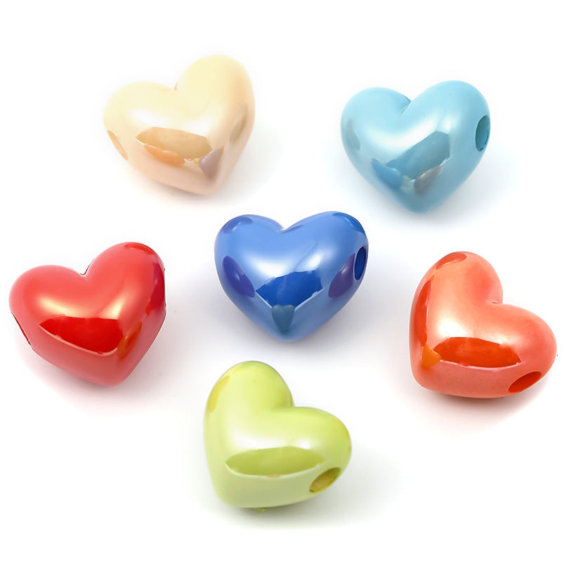 Wholesale 100pcs 13 * 15mm Bright Color Solid Color Love Beads Acrylic Large Hole Beads