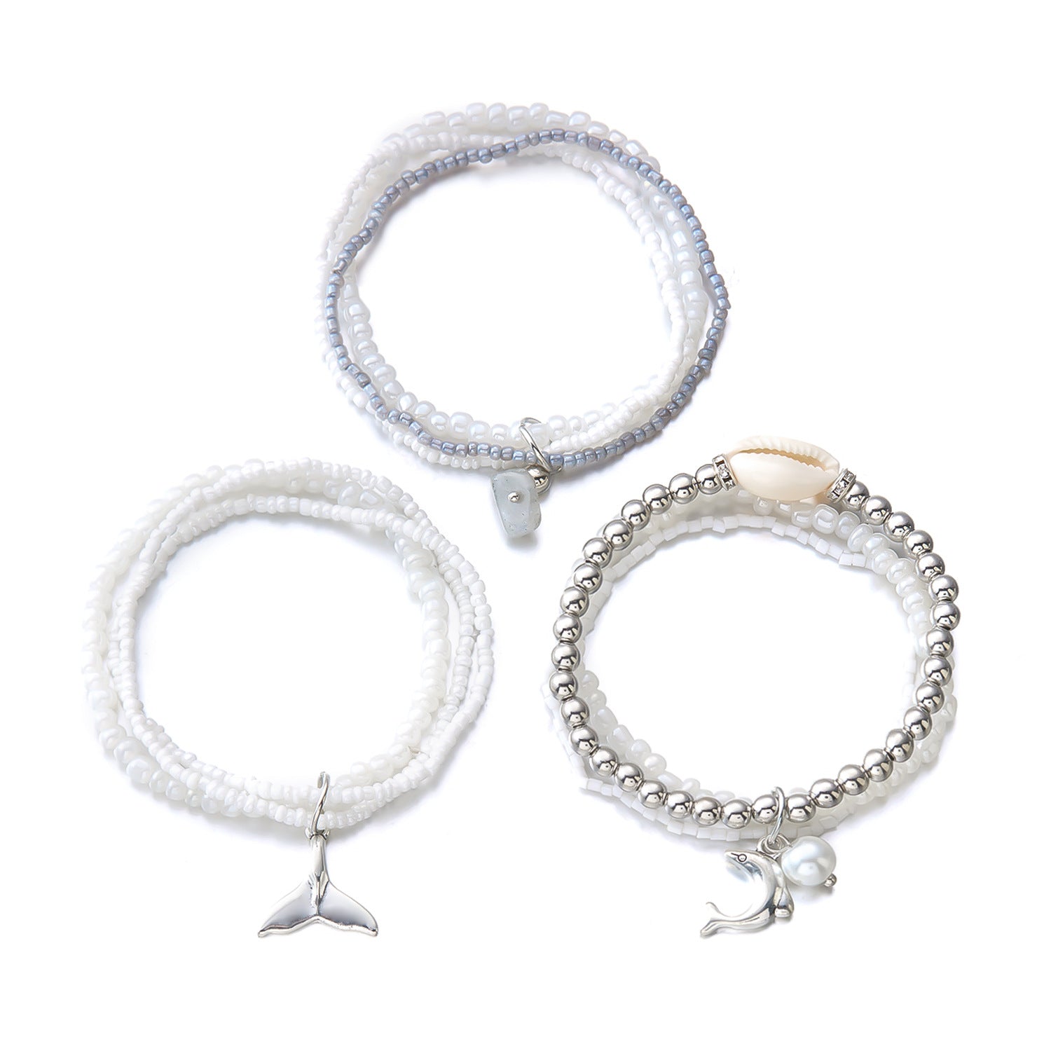 Wholesale Bohemian Ocean Shell Turtle Fishtail Rice Bead Bracelet Set