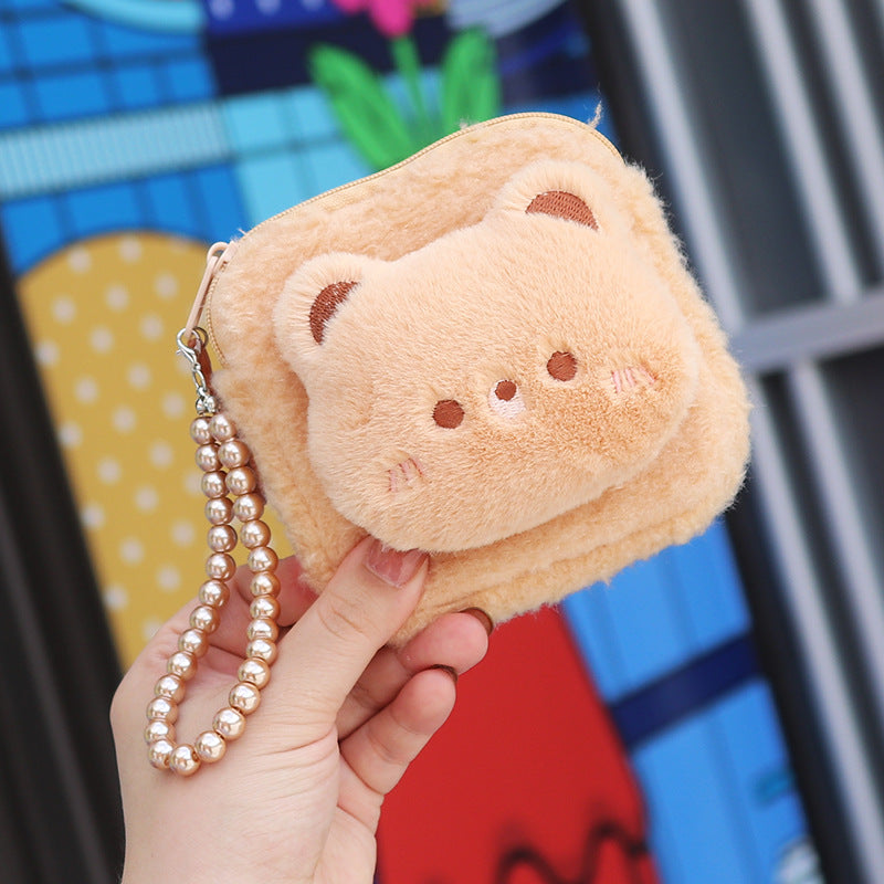 Wholesale Cartoon Cute Animal Doll Plush Large Capacity Candy Color Bead Chain Wallet
